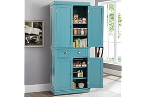 KIGOTY Kitchen Pantry Dining Cabinet Storage Pantry with Drawer and Adjustable Shelves for Living Room,Bathroom or Hallway (Blue, 72“H)