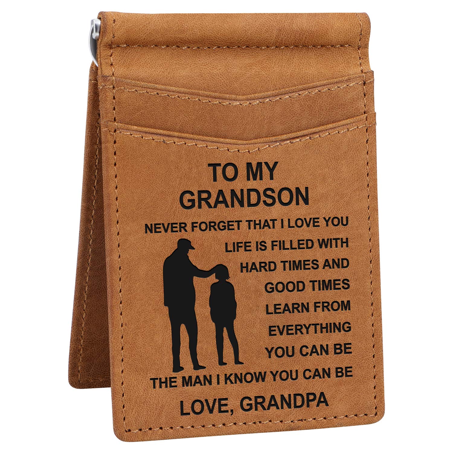 Kenon Personalized Slim Wallet for Men | RFID Blocking Minimalist Credit Card Holder with Gift Box Custom Leather Card Holder for Husband,Son,Dad (to My Grandson from Grandpa)