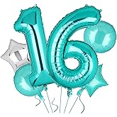 Teal Blue Number 16 Balloons 40 Inch Big Helium Mylar Digital Balloon Mermaid Theme Anniversary Wedding 16th Birthday Party Decor Supplies 5 Pcs
