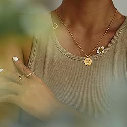 MEVECCO Gold Birth Flower Coin Necklace for Women