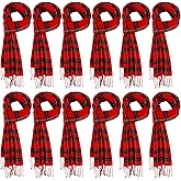 Funtery 12 Pcs Christmas Buffalo Plaid Scarf Women Checked Winter Soft Scarf Warm Classic Black Tartan Shawls Wraps for Women Men