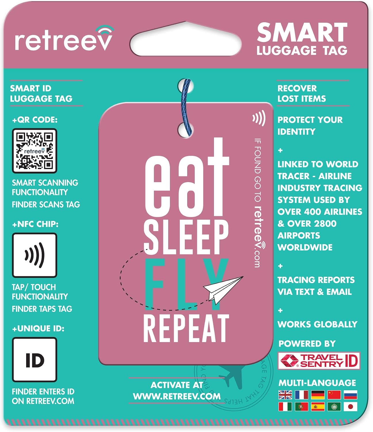 retreev Smart Luggage Tag | NFC Web Enabled Luggage Tags for Your Bag | Smart Baggage Labels for Tracking Your Belongings -EatSleepFlyRepeat - Image 4