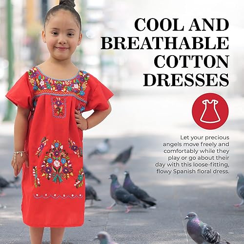 Ethnic Identity Embroidered Puebla Mexican Dress for Girls, Handmade  Traditional Mexican Dress for Girls, Cotton Floral Girls Mexican Dress for  Kids Aged 10, Red in Dubai - UAE | Whizz Special Occasion