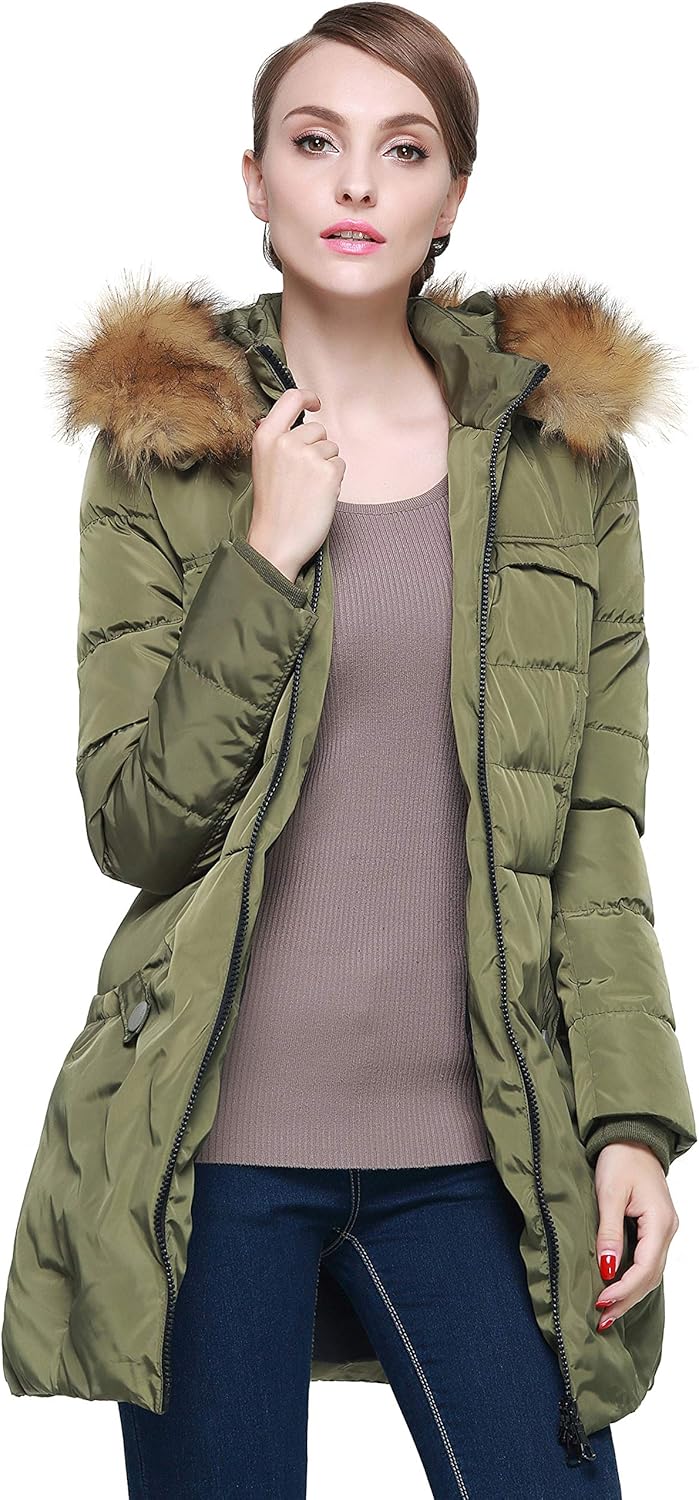 Orolay Women's Down Jacket with Faux Fur Trim Hood: Clothing
