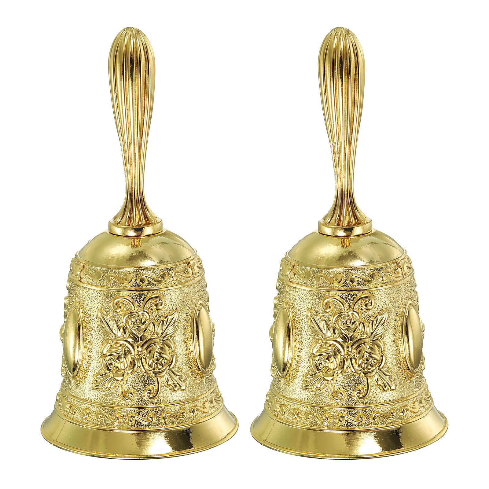 PATIKIL Hand Bell, 2pcs Dinner Bell Call Bell Vintage Carved Metal for Dinner Service Church Wedding Christmas, Gold
