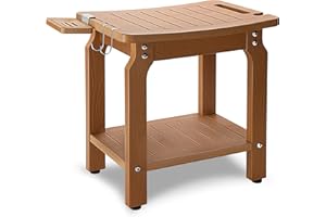 ETECHMART HIPS Shower Bench Seat, Shower Stool for Inside Shower, Bathroom Bench with Storage for Shaving Legs, Waterproof Bath Chair（Teak）