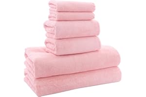 MOONQUEEN Ultra Soft Towel Set - Quick Drying - 2 Bath Towels 2 Hand Towels 2 Washcloths - Microfiber Coral Velvet Highly Absorbent Towel for Fitness, Bathroom, Sports, Yoga, Travel (Pink, 6 Pcs)