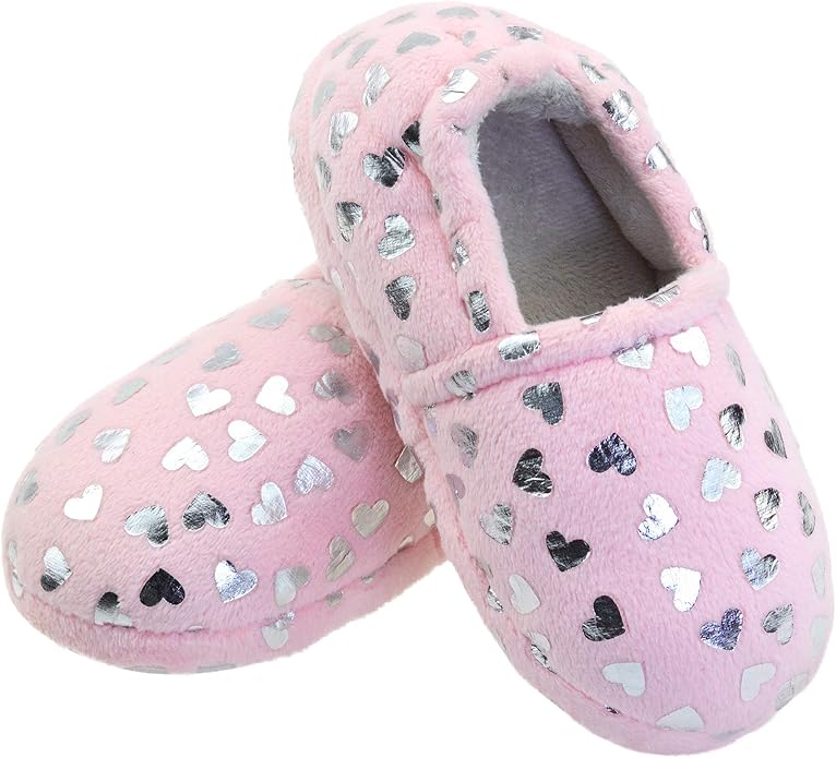 LULEX Girls Cute Fleece Heart Slippers Warm Household Anti