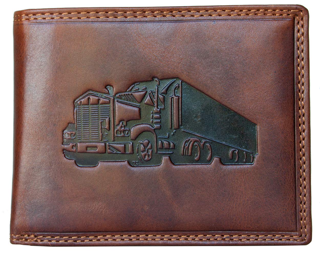 FLW Classic Strong Glazed Vintage Genuine Leather RFID Wallet with Truck Whole Made of a Cowhide