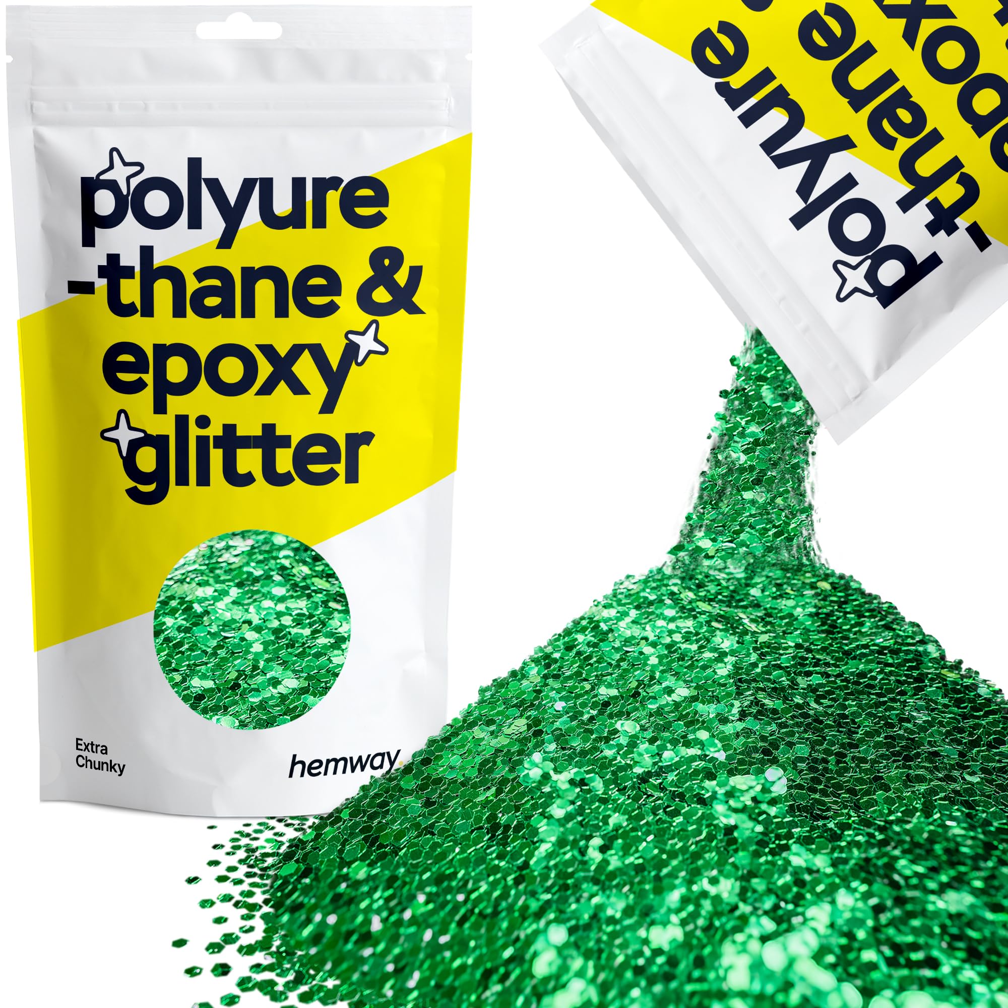 Hemway Resin Glitter Emerald Green 100g Extra Chunky | Polyurethane & Epoxy Glitter for Resin Crafts, Tumblers, Coasters, Floor & Table Art