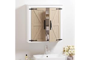 Spirich Bathroom Wall Cabinet Over Toilet, Farmhouse Wall Mounted Medicine Cabinet Organizer with Wood Grain Barn Doors and Adjustable Shelves
