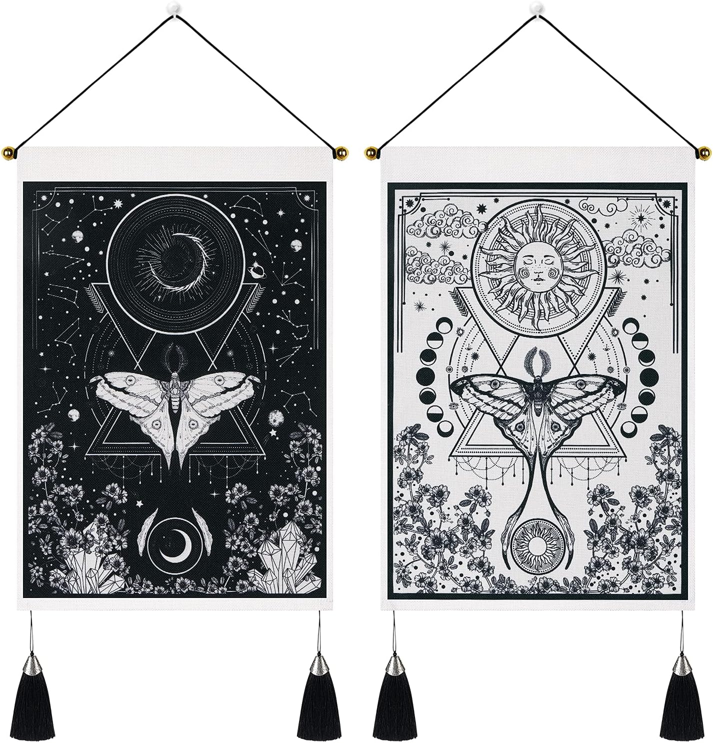 Tapestries - Lyacmy Pack of 2 Tapestry Sun and Moon Tapestry Moth Tapestries Black and White Tapestry Flower Vine Tapestry Wall Hanging for Room (13.8 x 19.7 inches)