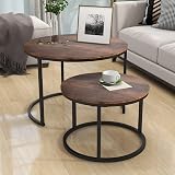 HOJINLINERO Black Round Coffee Table Set of 2 Industrial Stacking End Tables view 6