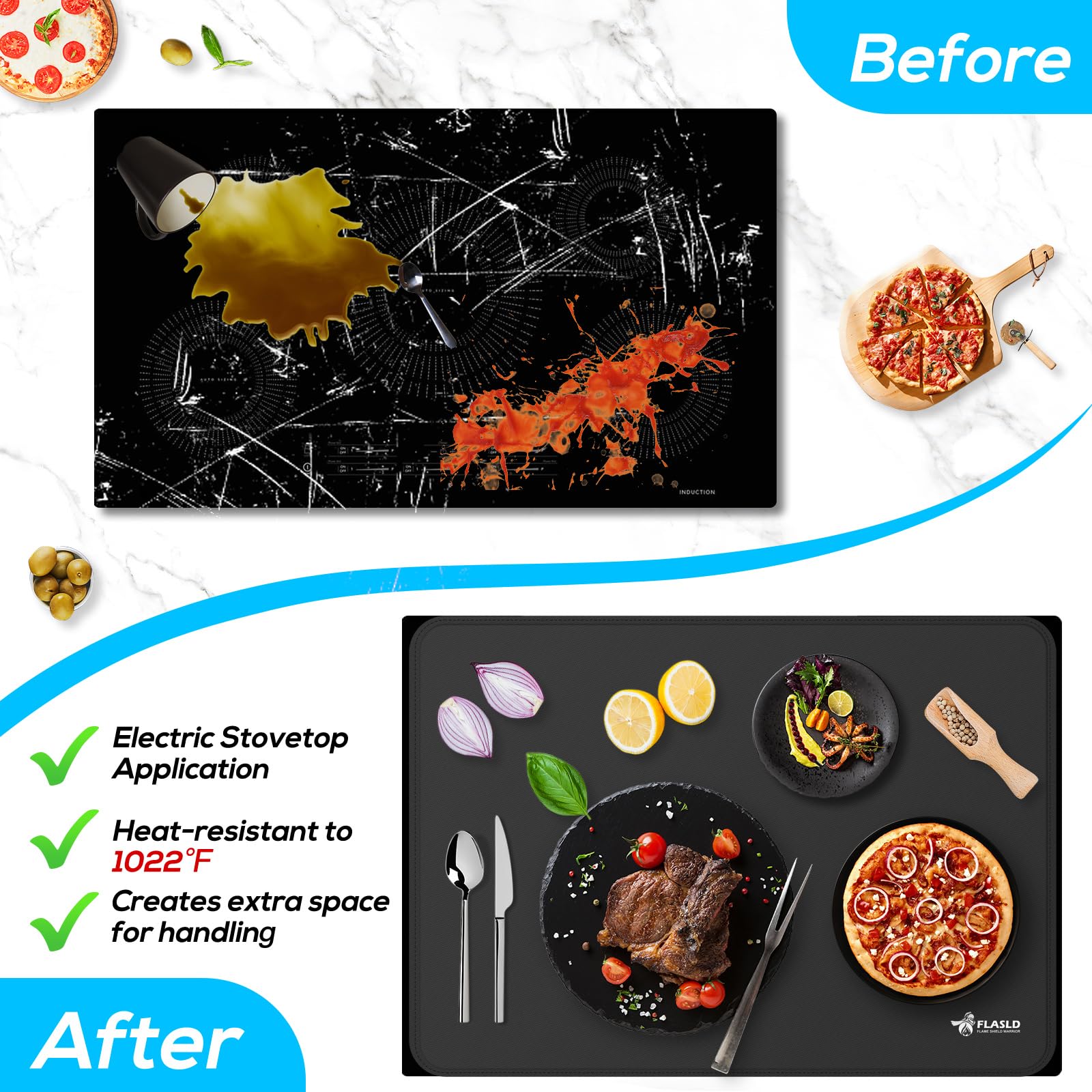 FLASLD Fireproof and Waterproof Stove Top Covers, 21×29.5 inch Electric Glass Top Stove Cover - Ceramic Glass Cooktop Protector for Flat Top Oven, Black