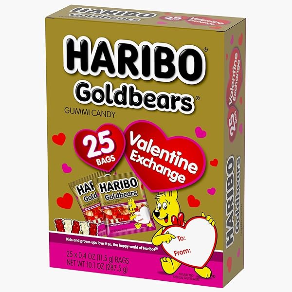 HARIBO GUMMI CANDY | VALENTINE’S DAY LIMITED EDITION | RED & WHITE GOLDBEARS | RASPBERRY & PINEAPPLE, 0.4 OZ. (25 MINI BAGS)