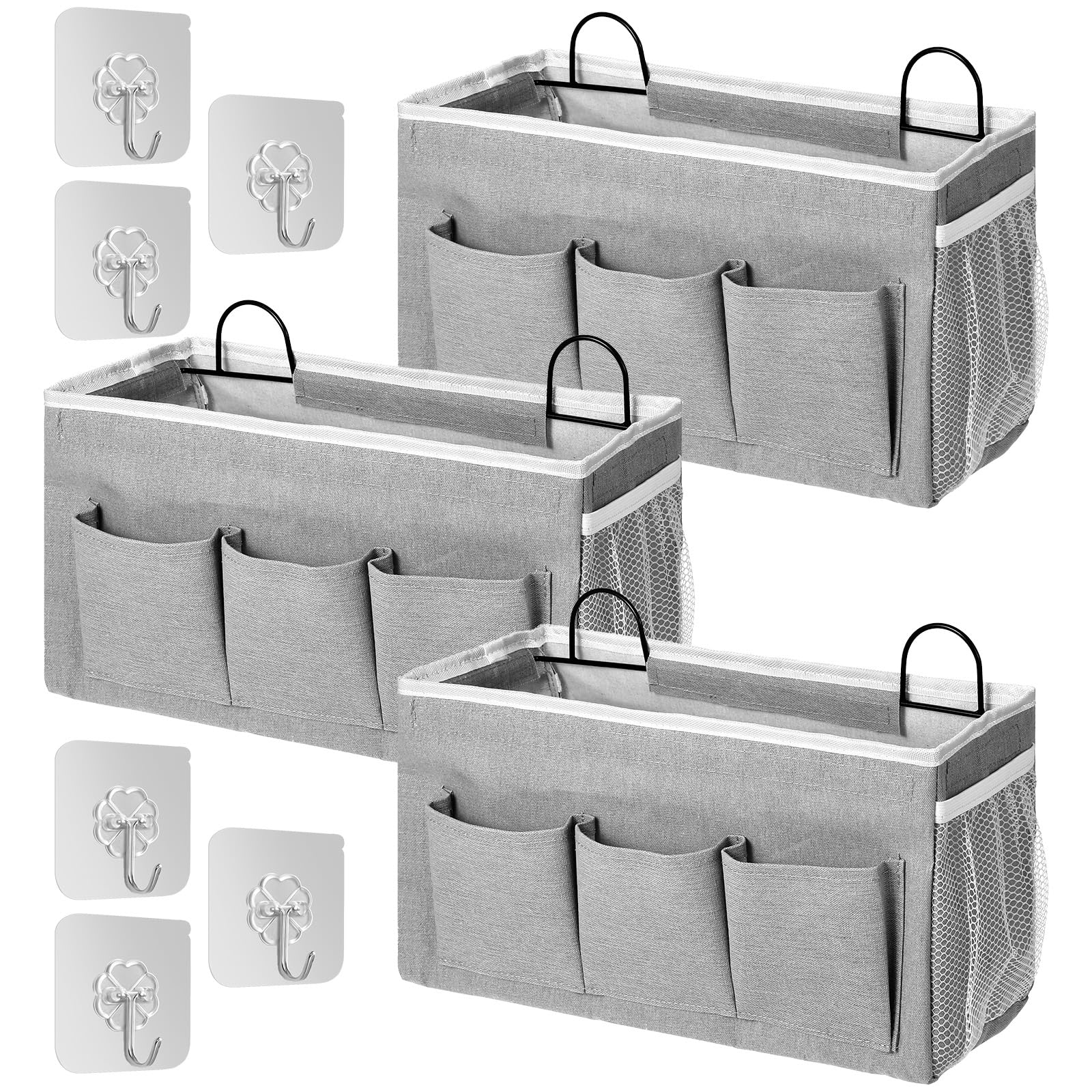 Photo 1 of 3 Pcs Bedside Caddy Storage Organizer, Dorm Bedside Caddy Hanging Storage Bag with Pockets Bed Organizer Hanging Pocket for Bedroom, Loft, Tent, Curtain, Bunk bed Shelf Accessories (Gray)