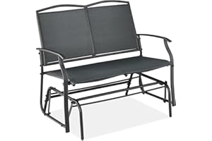Best Choice Products 2-Person Outdoor Patio Swing Glider Steel Bench Loveseat Rocker for Deck, Porch w/Textilene Fabric, Steel Frame - Dark Gray
