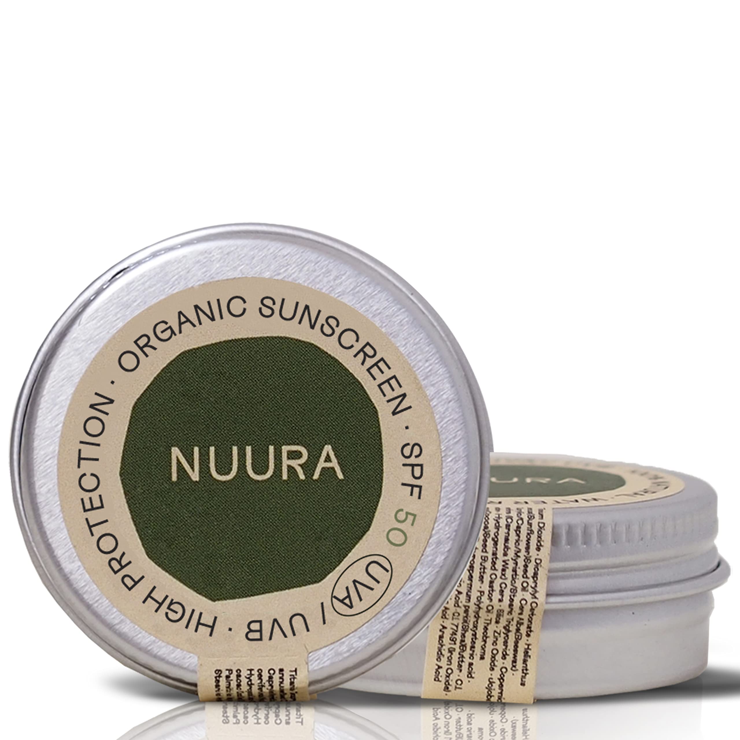 NUURA - Zinc Sunscreen SPF 50 UVA/UVB Protection - Reef Safe Mineral Sun Cream for Sports and Outdoor - 100% Natural, Easy Application, Biodegradable, Cruelty-Free, 18g