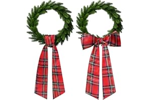 YOIRRAT 2Pcs Blank Door Wreath Sash - Christmas Embroidery Monogram Red Black Lattice Satin Sash for Wreath Accessories Yard Doorway Farm Outdoor Wall Decor