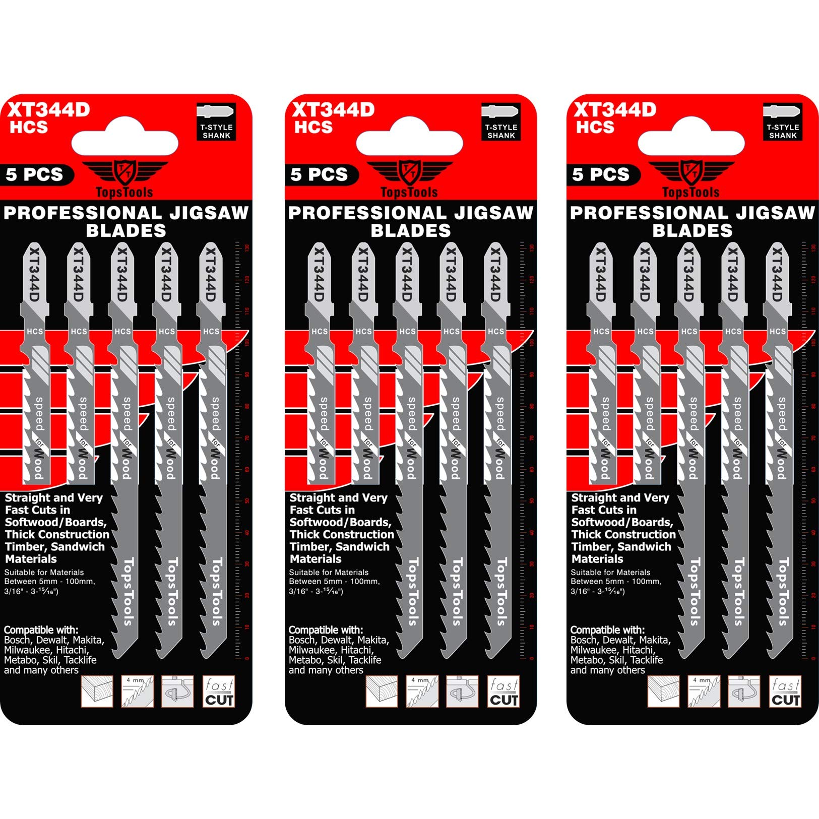 15 x TopsTools JSTTX344D_3 XT344D 132mm Jigsaw Blades Designed for Long Clean Straight and Fast Cuts in Wood