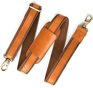 Leather Bag Strap Replacement Adjustable Shoulder Strap Brown Black For Messenger, Laptop, Camera, Travel Bags Fit for all with Metal Swivel Hooks (Brown 7, Canvas Leather)