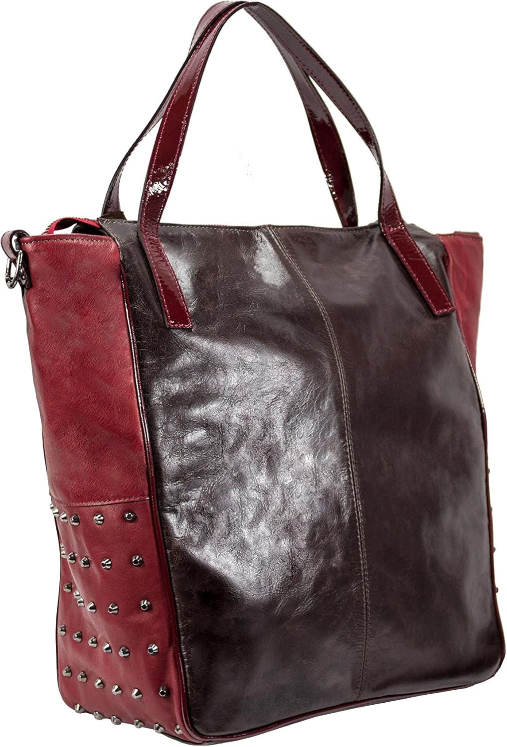 zip tote bag with studded sides
