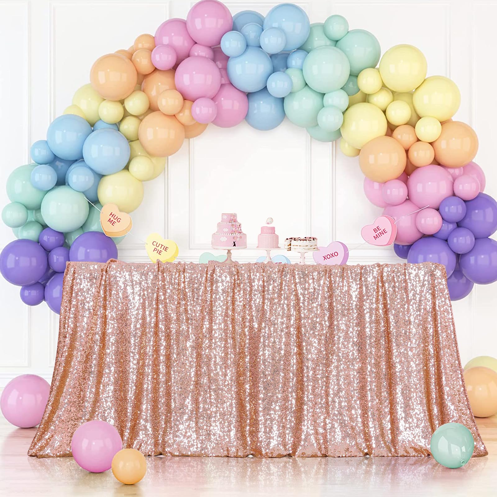 3E Home 50 x 80 Rose Gold Sequin Tablecloth Rectangle Table Cover Wedding Party Banquet CX01 (125cm X 200cm) — image 1