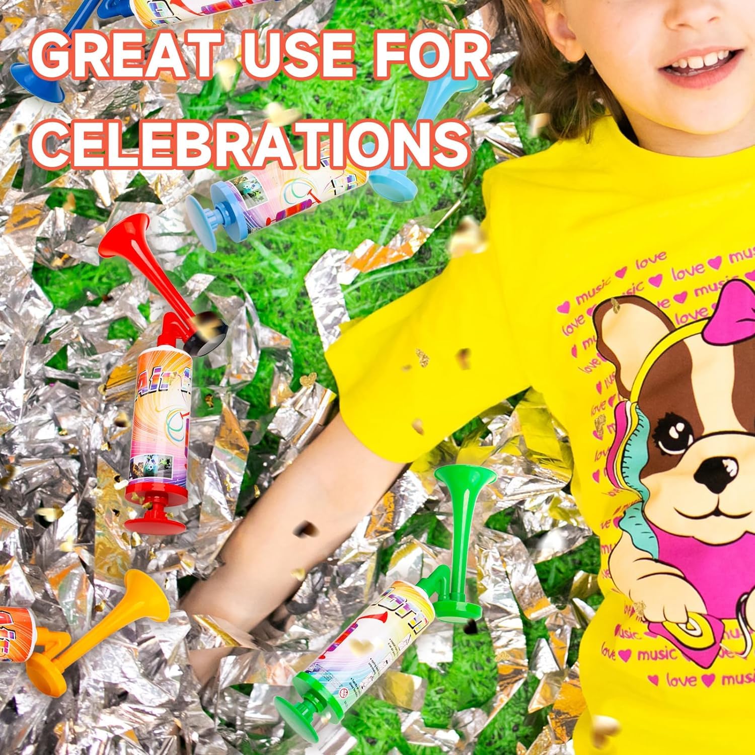 FARBIN Loud Air Horn Handheld Pump Air Horn Noisemakers for Kids Birthday Party, Football Match Sporting Events, Festival Celebrations, Fog Warning Horn Trump, 2pcs (Mini handheld horn 2pcs)