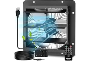 HANCHEN 12” Wall Mounted Shutter Exhaust Fan - EC Motor, Remote ＆ Speed Controller, Aluminum Auto Shutter Ventilation Fan, Energy Efficient Low Noise Attic, Coops, Greenhouse, Barn, Garage, Shed Ventilator