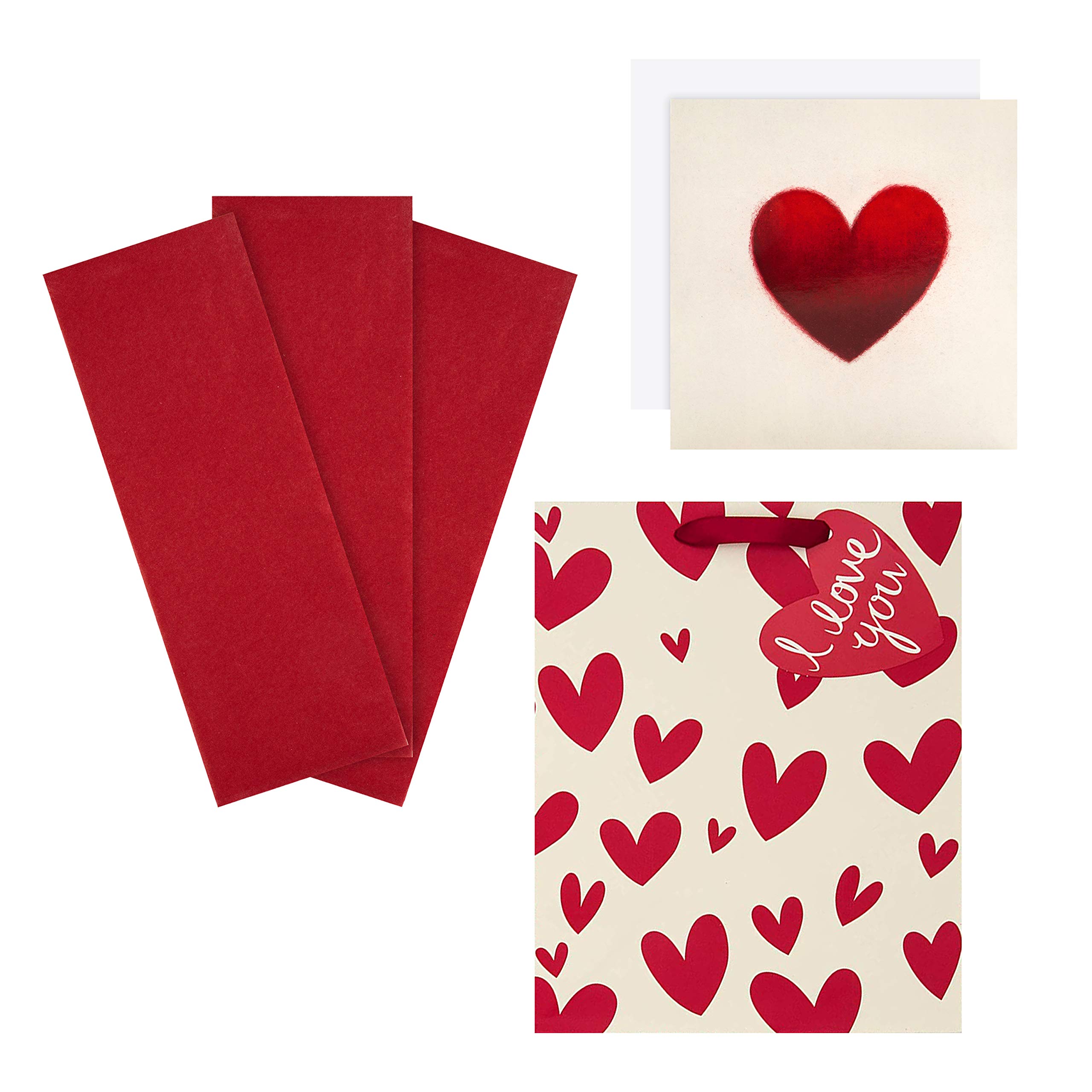 Hallmark Card, Bag and Tissue Bundle - Heart Design with Medium Bag