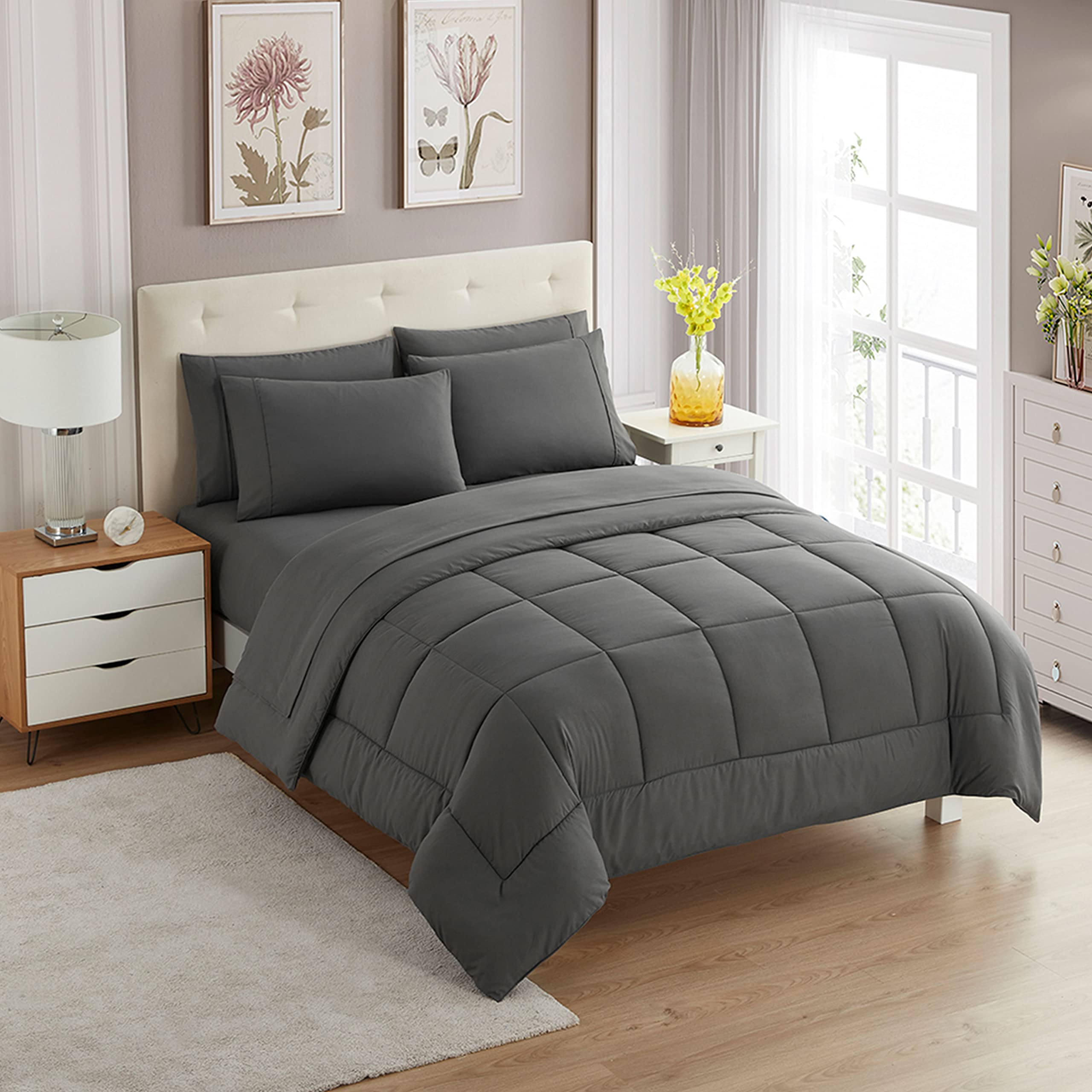Full Size Comforter Set with Sheets - 7-Piece Bedding Collection - 1 Comforter, 1 Fitted Sheet, 1 Flat, 4 Pillowcases - Deep Pocket - Soft & Breathable Premium Quality - Ideal for All Seasons, Gray Image