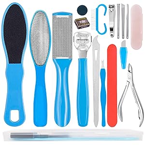 Stainless Steel Pedicure Kit Professional Exfoliation Calluses 17 Pcs Foot File Set For Women And Men At Home Or Travel Or Salon to Foot Care