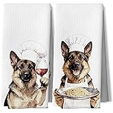DAYOUER Funny Chef Wine German Shepherd Gifts Kitchen Dish Towels 16x24 Inches, German Shepherd Gifts for Women Men, GSD Decor Hand Tea Towels for Kitchen, Set of 2