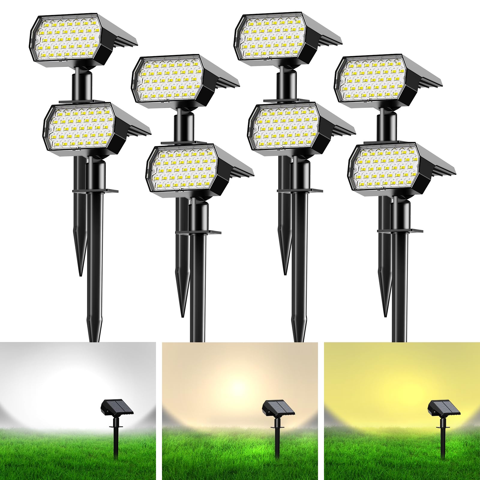 Ugecl Solar Spot Lights Outdoor, [4 Pack/7 Colors/37 LED] 2-in-1 Solar Landscape Spotlights, IP65 Waterproof Auto On/Off Solar Powered Security Lights for Yard Garden Pathway Walkway Image