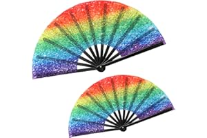 SECRTJI Glitter Large Rave Folding Clack Hand Fan with Holster for Men/Women Handheld Fan for EDM,Festival,Club,Party,Line Dancing