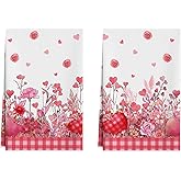 XCHI Wild Flowers Love Hearts Valentine’s Day Kitchen Towels Dish Towels 18x26 Inch Home Kitchen Decorations Hand Towels Set of 2 Drying Dishcloth