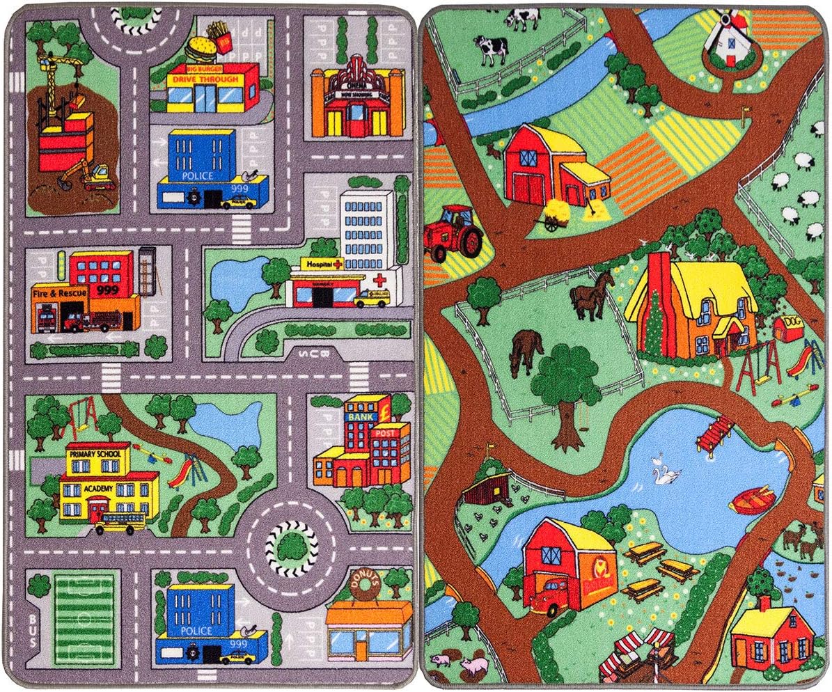 Reversible Road Map Farm Animal Cars 
