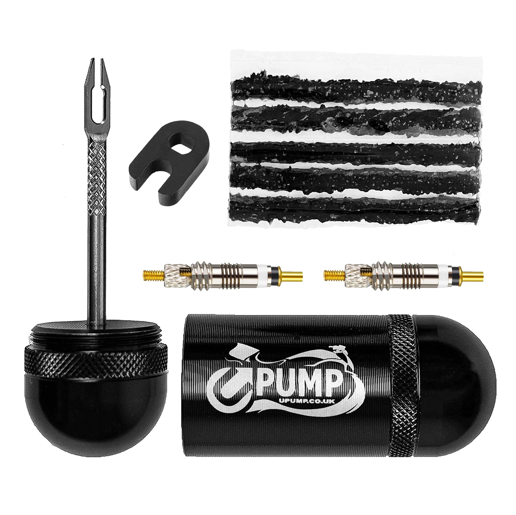 Upump Emergency Bicycle Tubeless Tyre Repair Kit - For Road and MTB Bikes Bar Ends or Storage Canister + 2 x Presta Valve Cores + Core Removal Tool (Handy Egg)