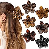 6 PCS Tortoise Flower Hair Clips for Women Girls, Large Hawaiian Flower Claw Clips for Thick Hair, Big Plumeria Jaw Clips, Strong Hold Non Slip Hair Accessories, Tortoise, Black