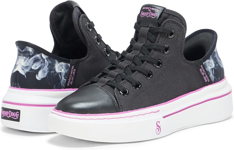 Snoop One OG - Ténis em pele feminina, lona preta e acabamento roxo, 38 EU