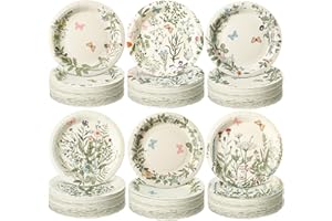 Funnymoom 60 Pcs 7 Inch Vintage Wildflower Paper Plates Retro Flower Plant Herb Decorations Tableware Butterfly Dinnerware Decoration for Spring Summer Garden Home Picnic Decoration Supplies
