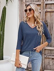 Sherosa 3/4 Length Sleeve Womens Tunics V Neck