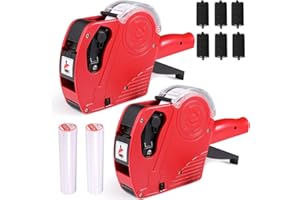 Lineba MX5500 Price Tag Gun, 2 Packs Pricing Guns with 10,000 Label Stickers & 6 Extra Ink Rollers, 8 Digits Label Maker Pricing Label Gun Kit, Red Numerical Tag Gun for Grocery Retail Store & Office