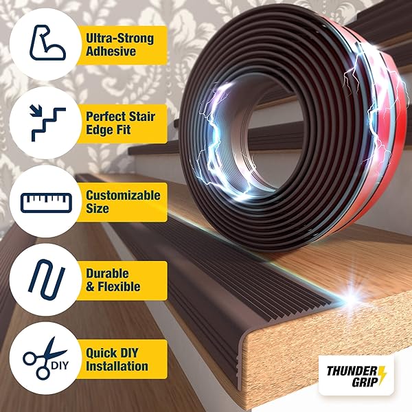 STAIR EDGE PROTECTOR 48 FT – BROWN RUBBER EDGE TRIM FOR STEPS – STAIR NOSE MOLDING – RUBBER NOSE TRIM – FIT FOR INDOOR AND OUTDOOR – NON SLIP AND WATERPROOF