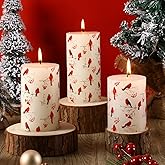 Conelist 3 Pack Red Christmas Candles Bird, 3 x 4'' 5'' 6'' White Pillar Candles Dripless, Smokeless, Unscented for Xmas Tree Fireplace Holiday Indoor Home Decoration Party Decor, Cardinal