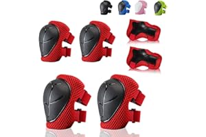 BURSUN Knee Pads for Kids Toddler Knee Pads and Elbow Pads set Kids Protective Gear Set with Wrist Guards 3 in 1 Kids Knee Elbow Pads for Cycling Skating Bike Rollerblading Scooter, 3-14 Years