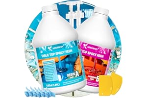 Table Top Epoxy Resin Kit - 1 Gallon KHKD RESIN Crystal Clear Epoxy Anti-Yellow, Self Leveling, Non-Toxic for Tabletops, Bar Tops & Surface Coat, River Tables, Wood, DIY and Art Resin Casting