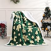 SOCHOW Christmas Gingerbread Holiday Jacquard Sherpa Fleece Throw Blanket, Fuzzy Warm Super Soft Reversible Plush Blanket for Bed, Sofa and Couch, 50 x 60 inches, Green