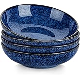 vancasso Large Pasta Bowls Set of 4, 38 Oz Salad Bowls, Reactive Glaze-Blue | Wide Bowls for Soup, Pasta, Salad &amp; Cereals, Microwave &amp; Oven Safe, Series Stern