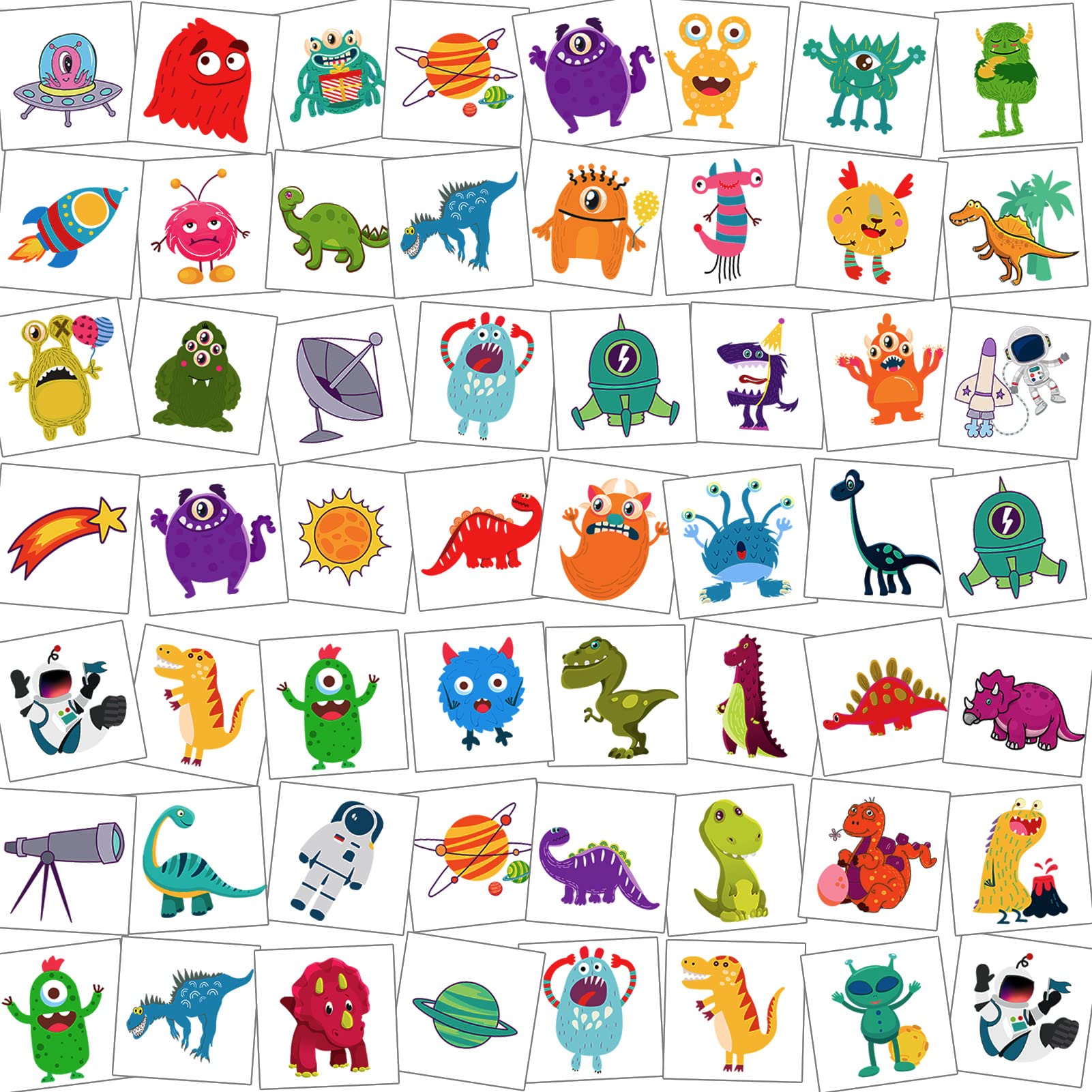 HOWAF 96pcs Temporary Tattoos for Kids, Fake & Waterproof Childrens Temporary Tattoo Space Monster Dinosaur Tattoo Stickers for Boys Party Favors Birthday Party Supplies Kids Party Bag Filler